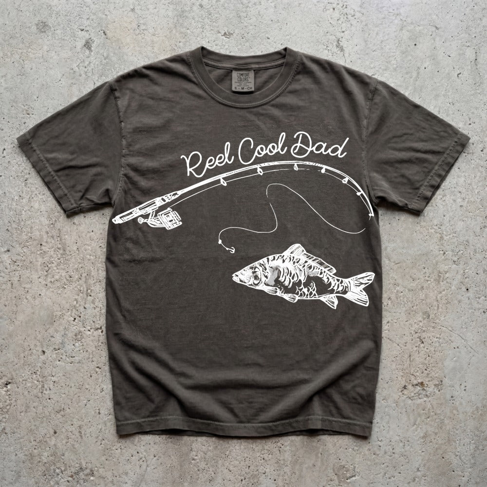 Reel Cool Dad fishing shirt charcoal