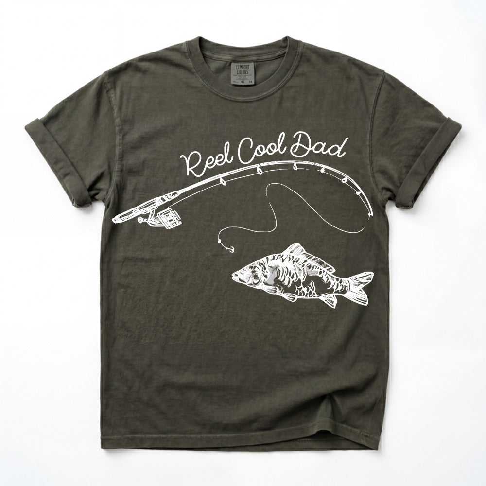 Reel Cool Dad fishing shirt olive