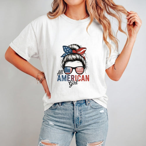 All American Girl patriotic shirt on model