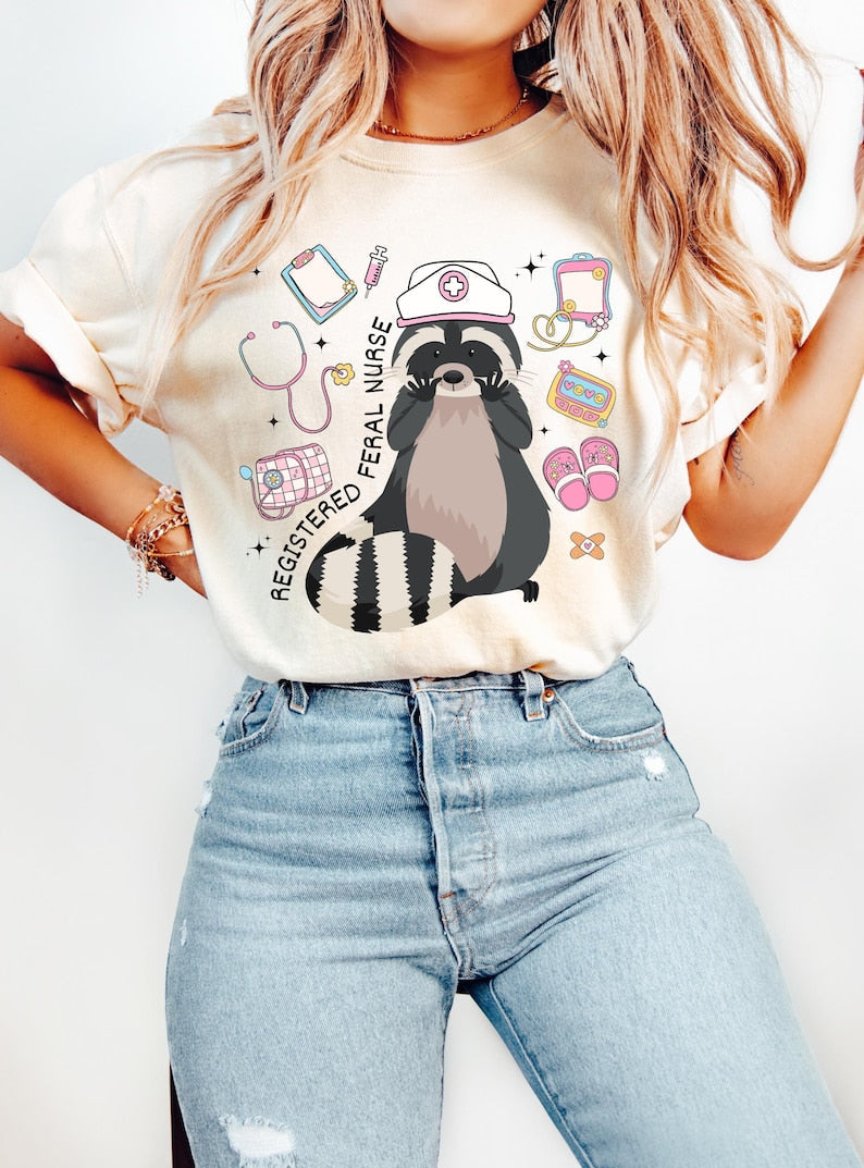Registered Feral Nurse raccoon shirt