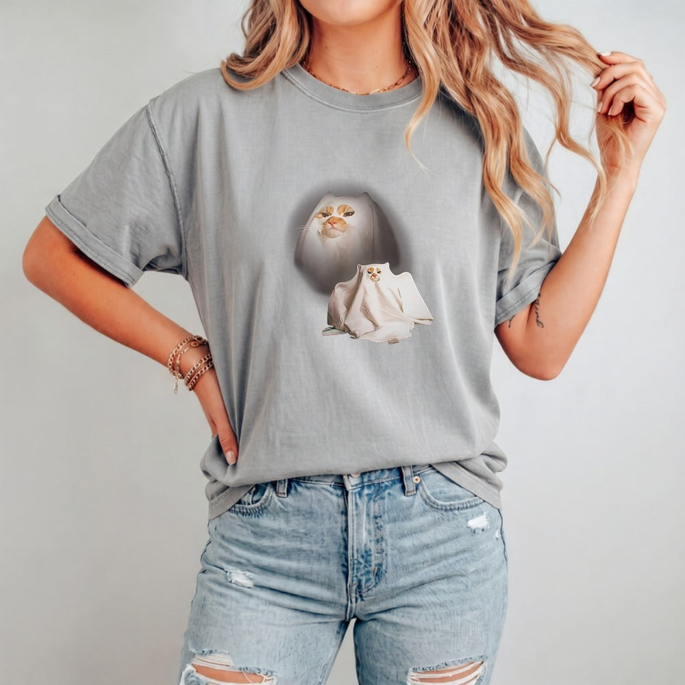 Retro Funny Ghost Kitten Comfort Colors Shirt