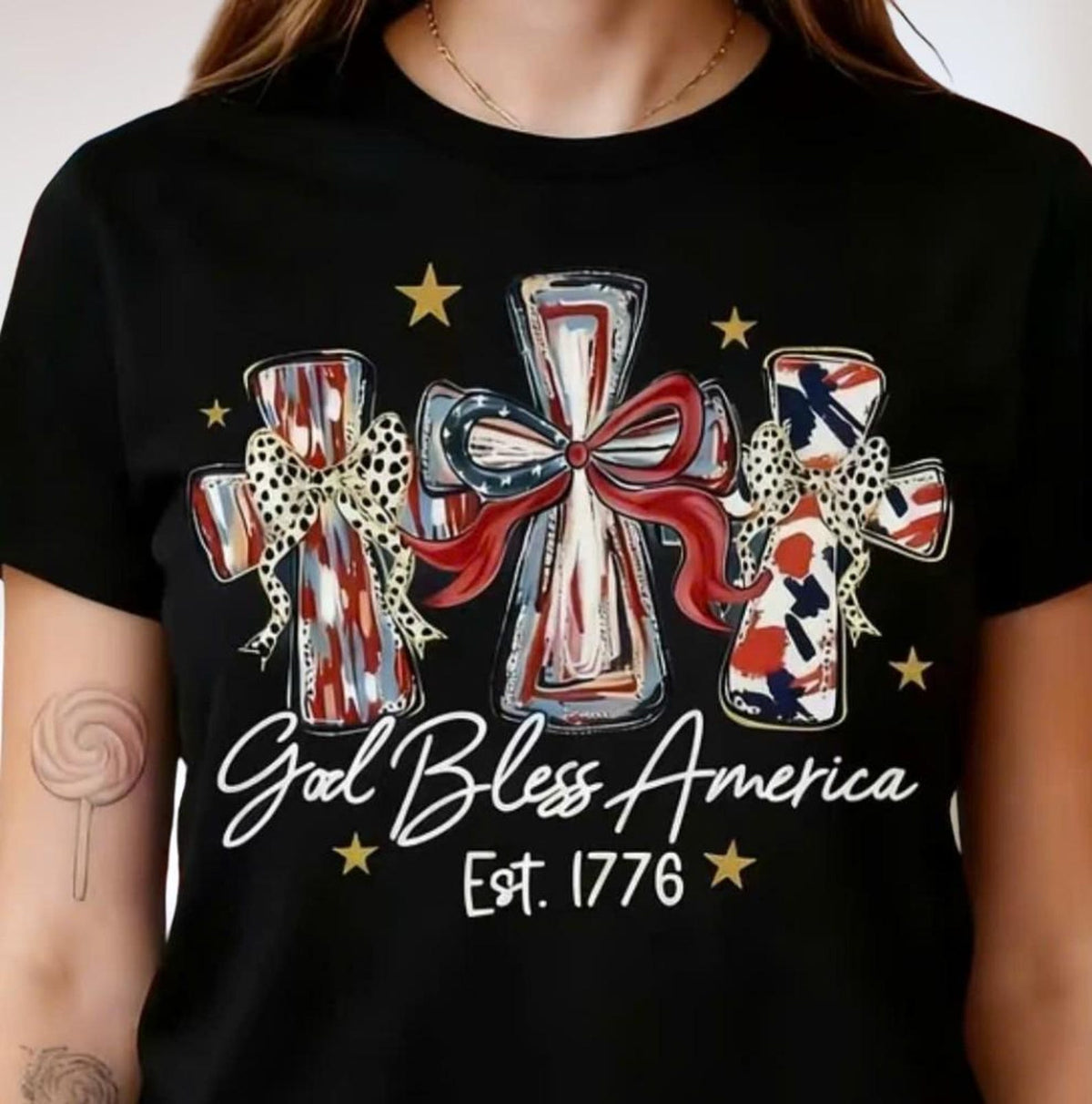 God Bless America Patriotic Cross Flag T-Shirt