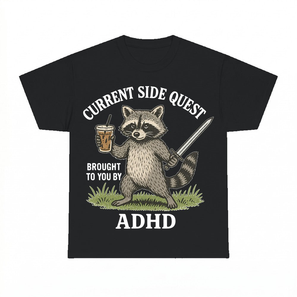 Current Side Quest Adhd Raccoon Shirt - Gildan Unisex Tee