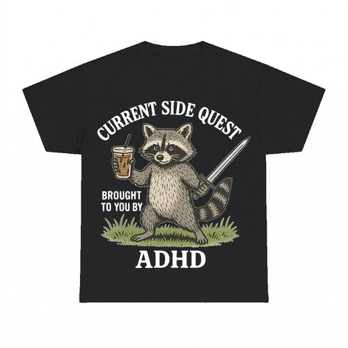 Current Side Quest Adhd Raccoon Shirt - Gildan Unisex Tee