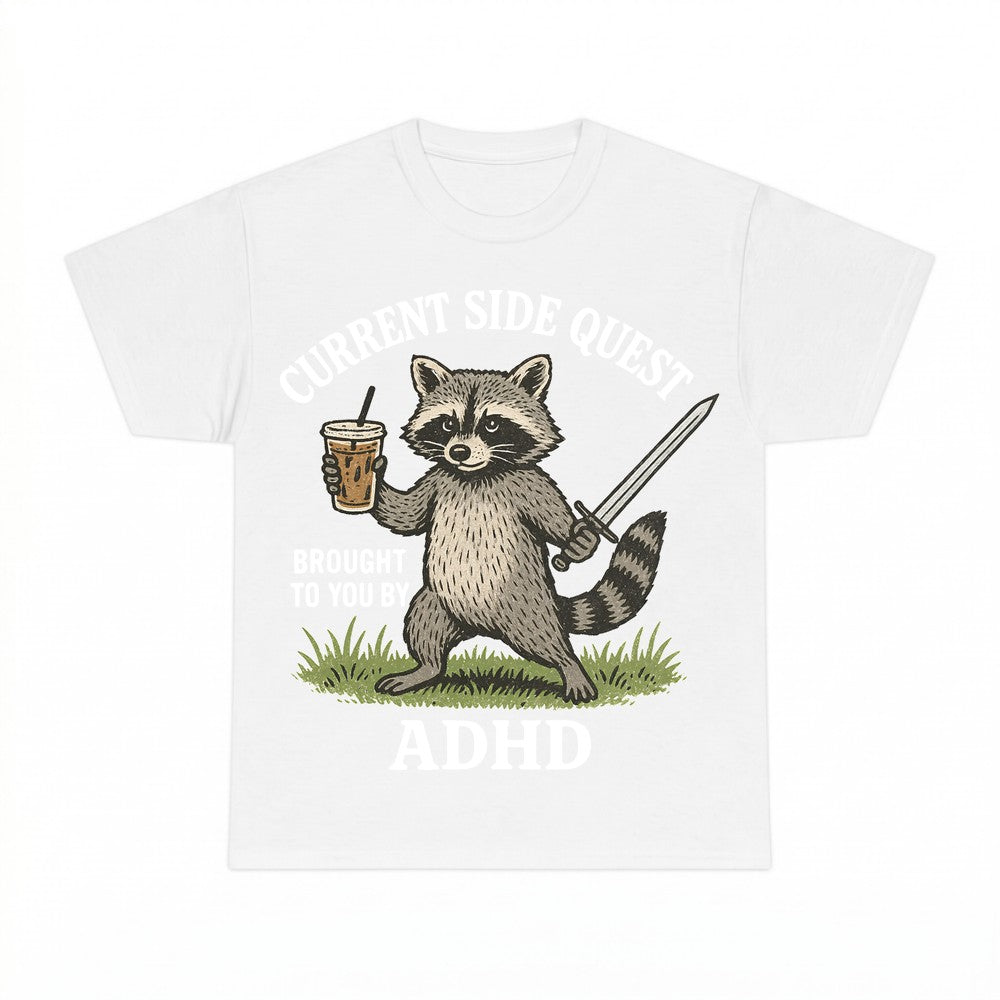 Current Side Quest Adhd Raccoon Shirt - Gildan Unisex Tee