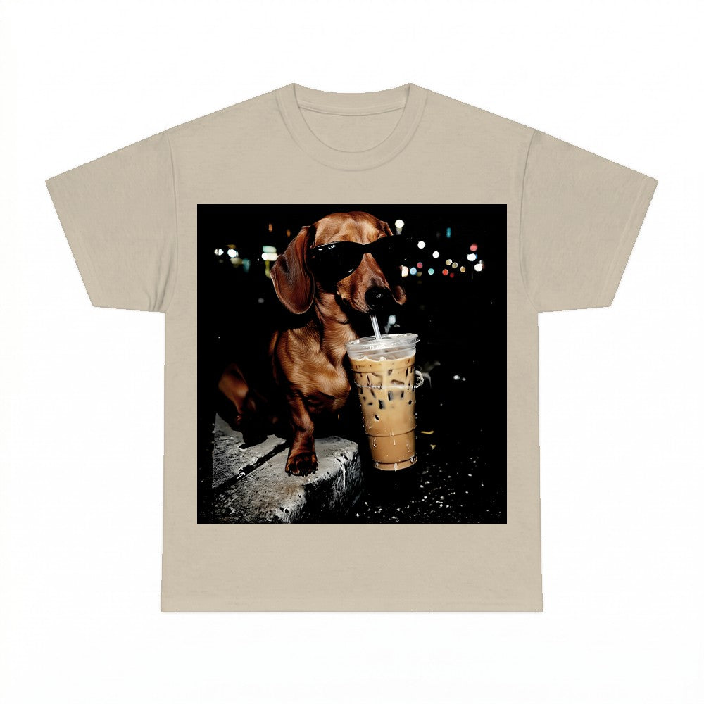 Funny Dachshund Drinking Iced Coffee Shirt - Gildan Unisex T
