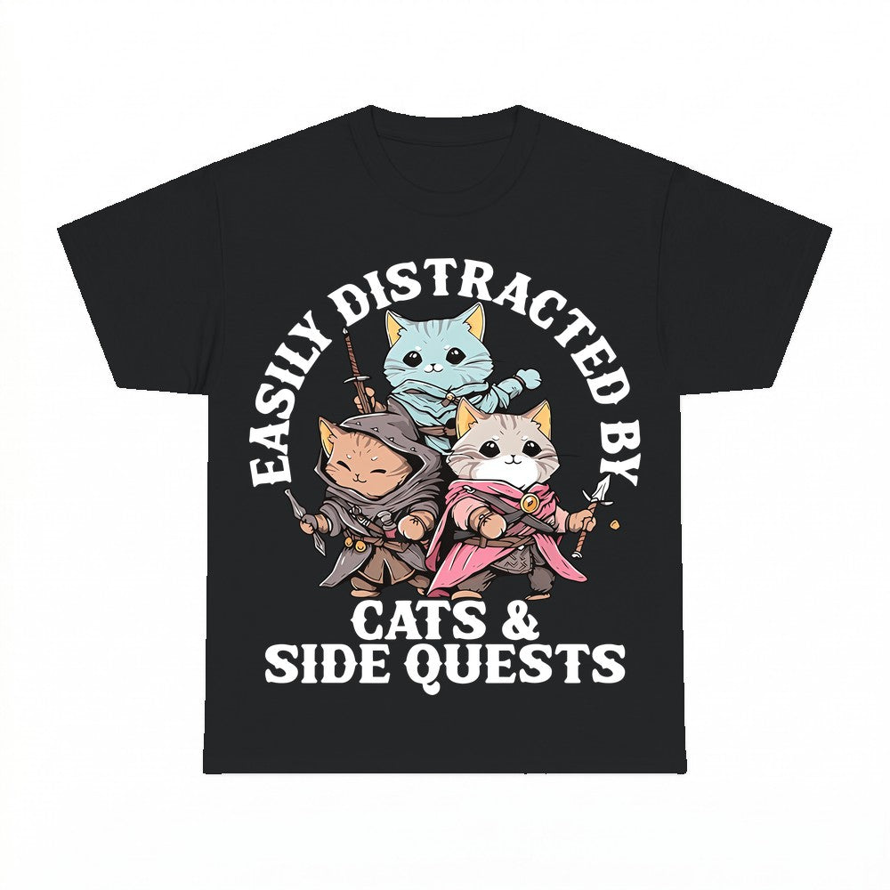 Easily Distracted by Cats and Side Quests T-Shirt - Gildan U