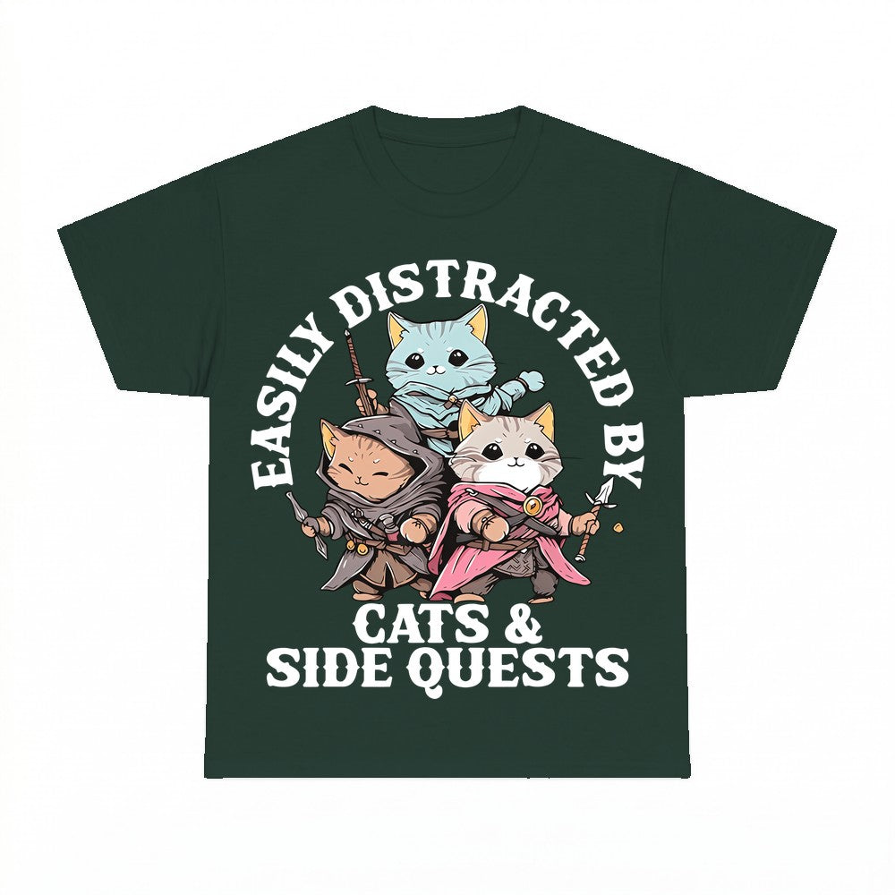 Easily Distracted by Cats and Side Quests T-Shirt - Gildan U