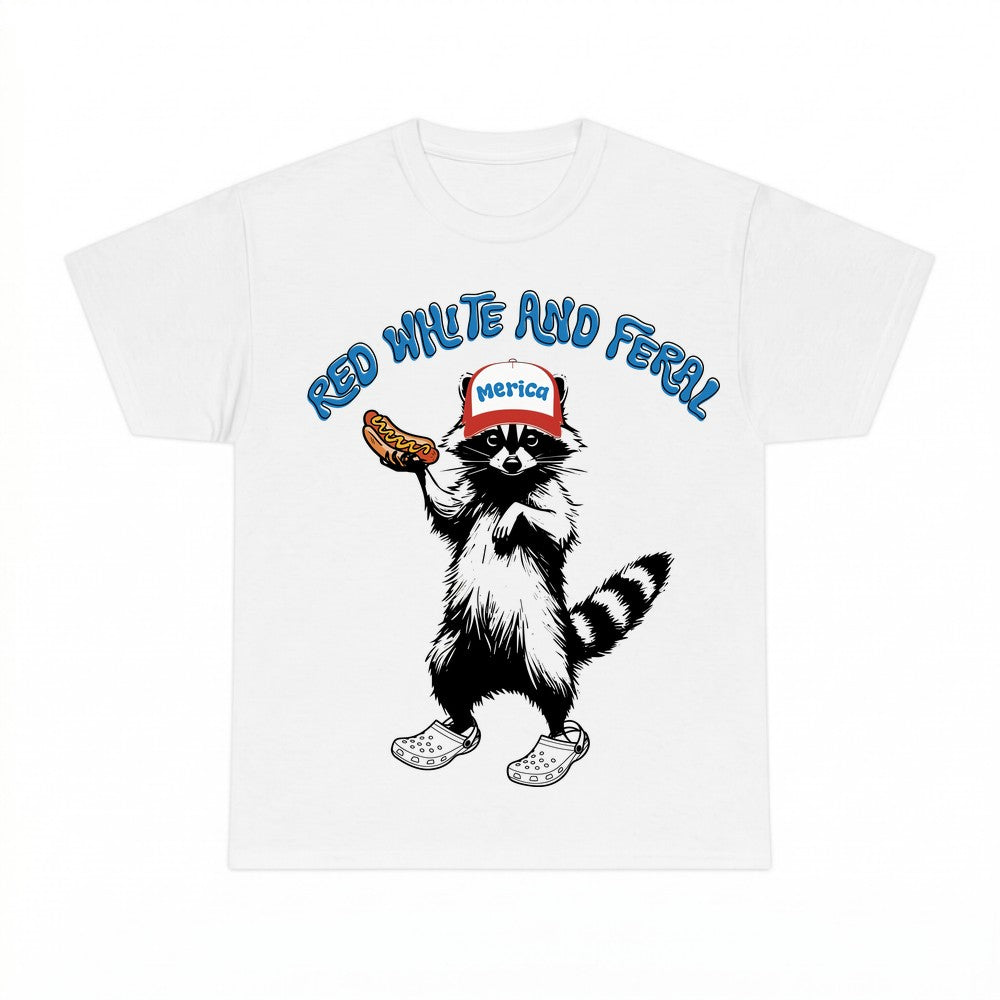 Red White And Feral T-Shirt - Gildan Unisex Tee