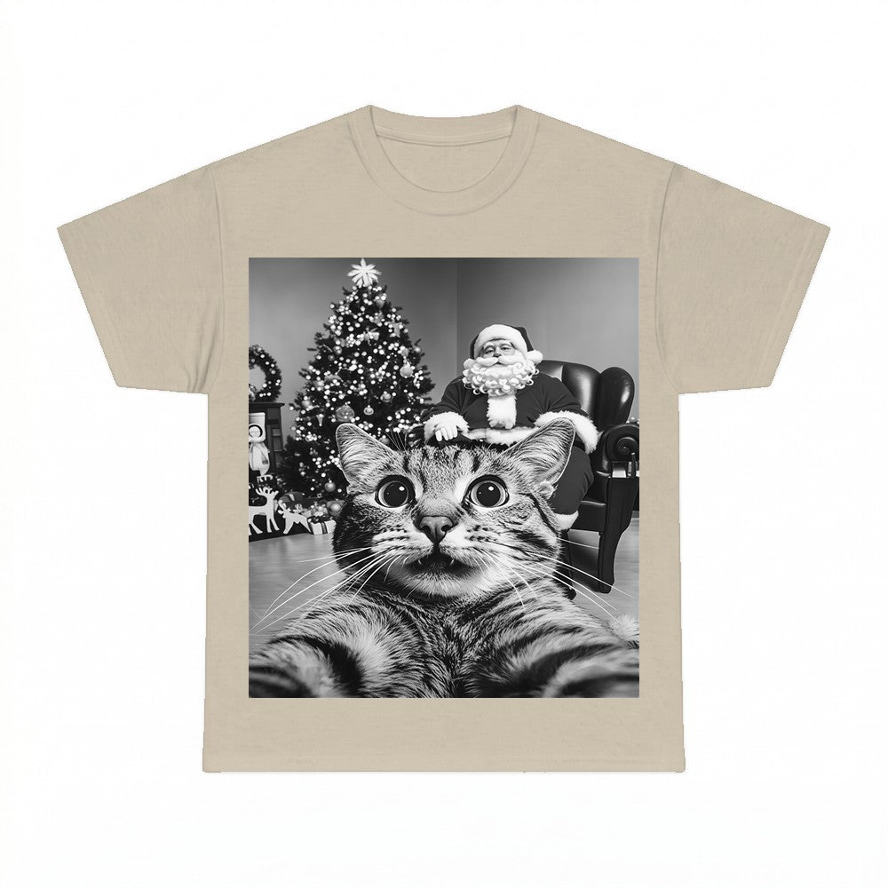 Funny Cat Selfie With Santa Christmas Shirt - Gildan Unisex 