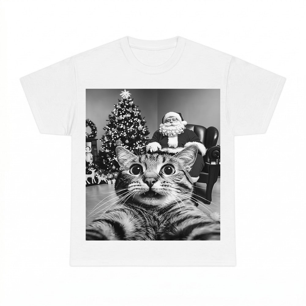 Funny Cat Selfie With Santa Christmas Shirt - Gildan Unisex 
