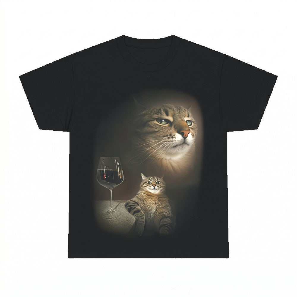 Funny Cat Portrait T-Shirt, Retro Vintage Wine Cat Meme Tee,