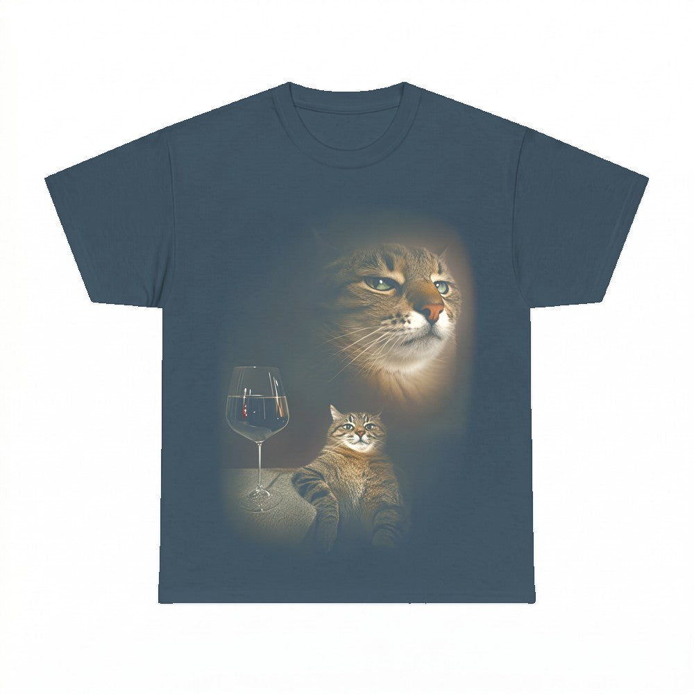 Funny Cat Portrait T-Shirt, Retro Vintage Wine Cat Meme Tee,