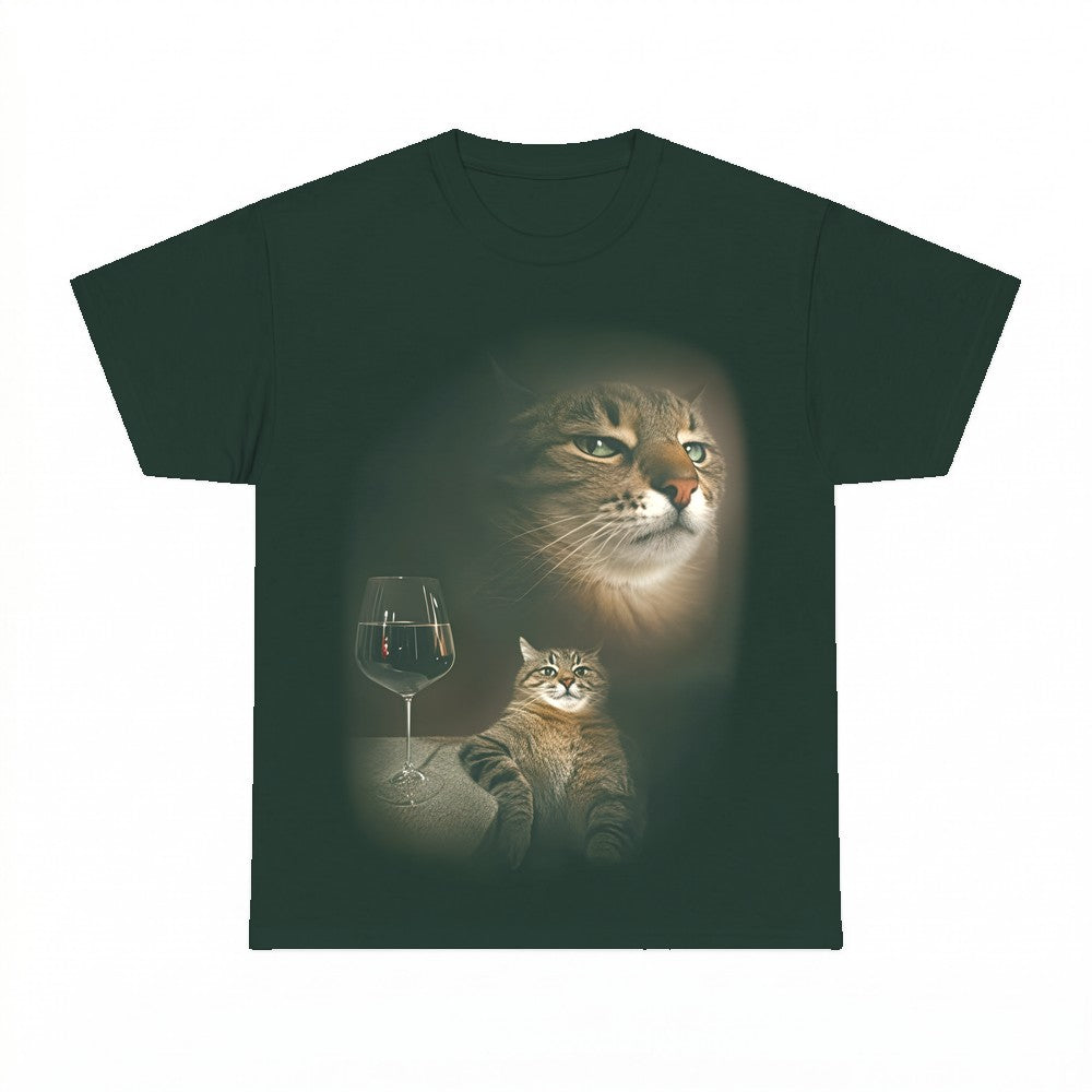 Funny Cat Portrait T-Shirt, Retro Vintage Wine Cat Meme Tee,