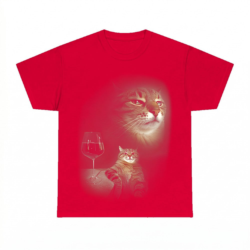 Funny Cat Portrait T-Shirt, Retro Vintage Wine Cat Meme Tee,
