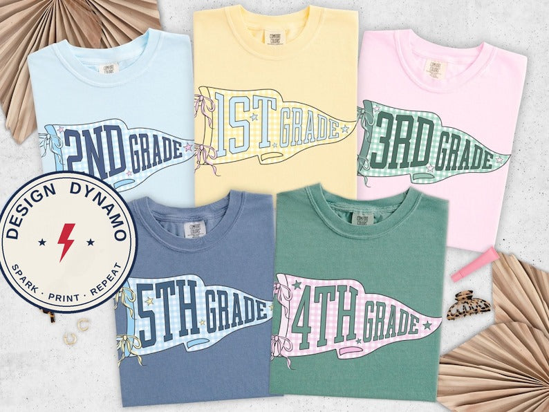 Grade Team Back to School coquette pennant shirt