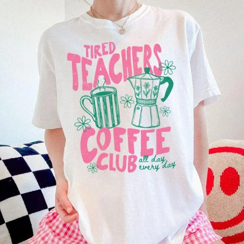 Funny Teacher Coffee Shirt, Comfort Colors Retro Tired Teacher Tee, Coffee & Chaos Back to School Teacher Gift