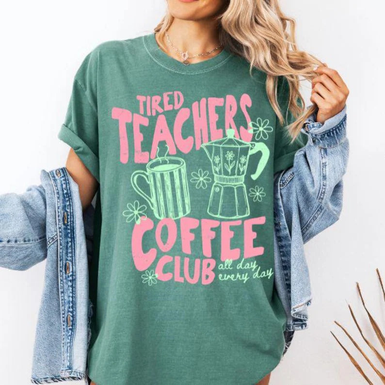 Funny Teacher Coffee Shirt, Comfort Colors Retro Tired Teacher Tee, Coffee & Chaos Back to School Teacher Gift