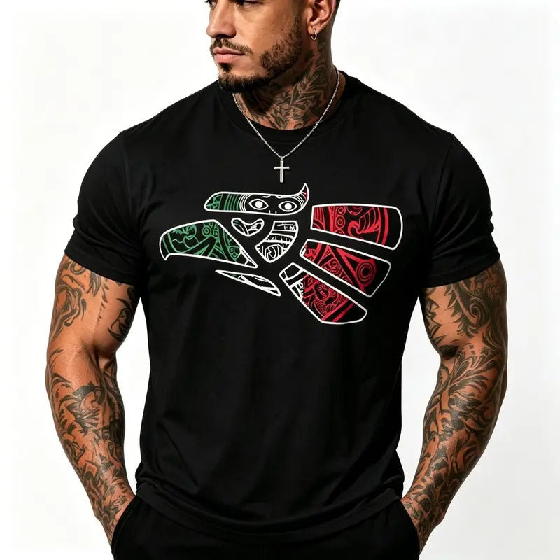 Mexico Eagle Pride Shirt, Mexican Flag Aztec Tribal Eagle Tattoo Tee, Latino Heritage Gift for Men, Viva Mexico, Gildan Unisex T-Shirt Sweatshirt Hoodie