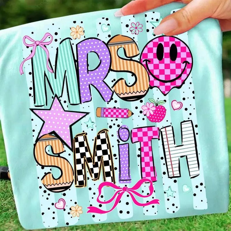 Personalized teacher name coquette shirt