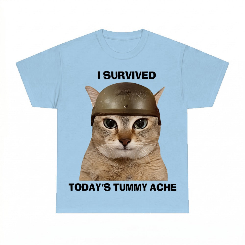 I Survived Todays Tummy Ache Cat Shirt - Gildan Unisex Tee