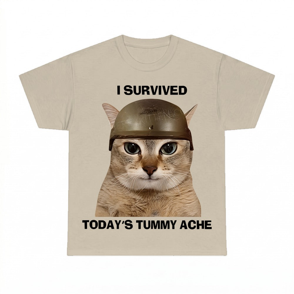 I Survived Todays Tummy Ache Cat Shirt - Gildan Unisex Tee