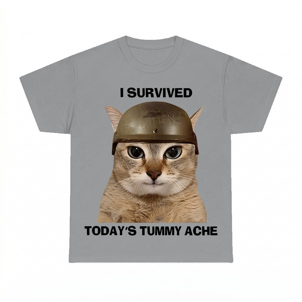I Survived Todays Tummy Ache Cat Shirt - Gildan Unisex Tee