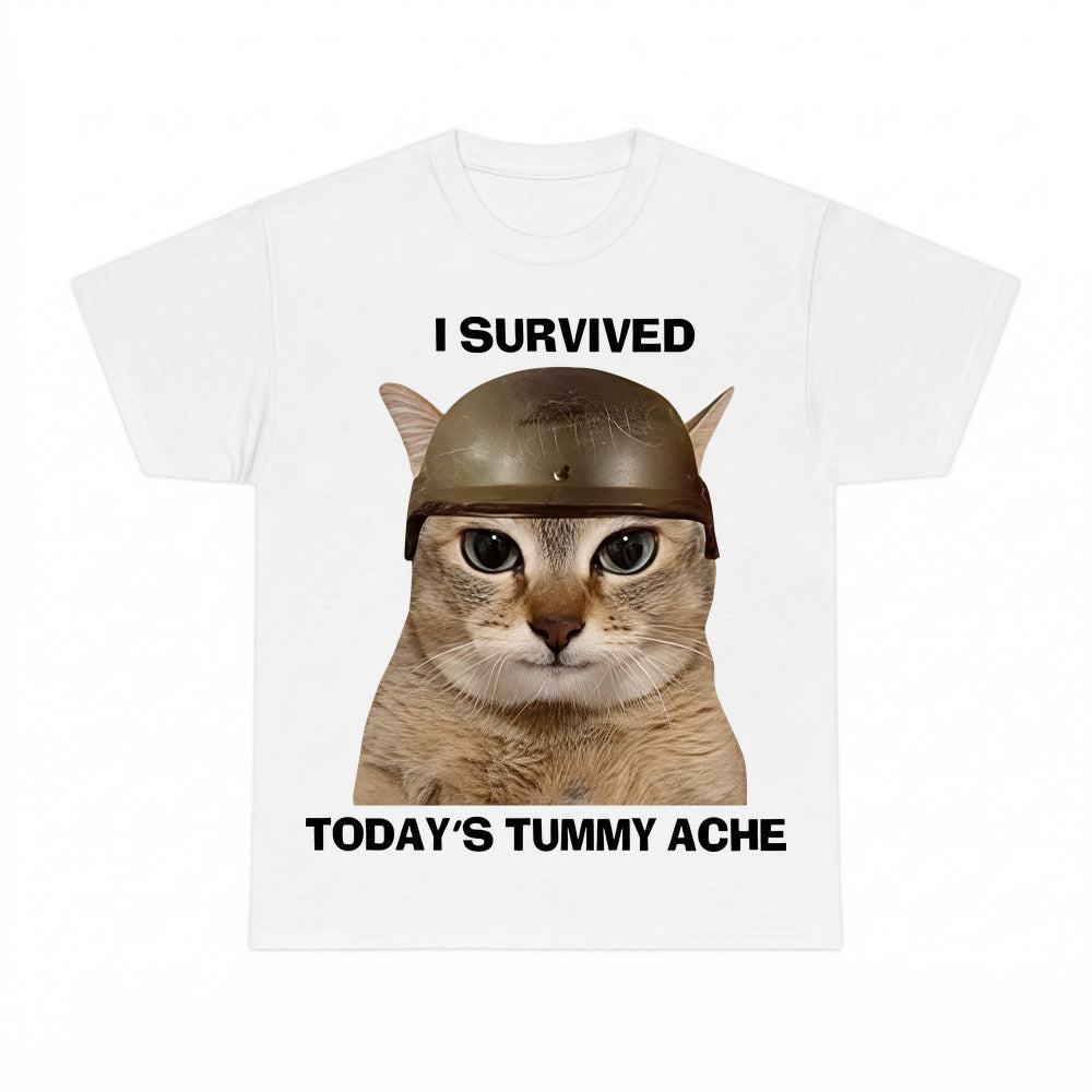 I Survived Todays Tummy Ache Cat Shirt - Gildan Unisex Tee