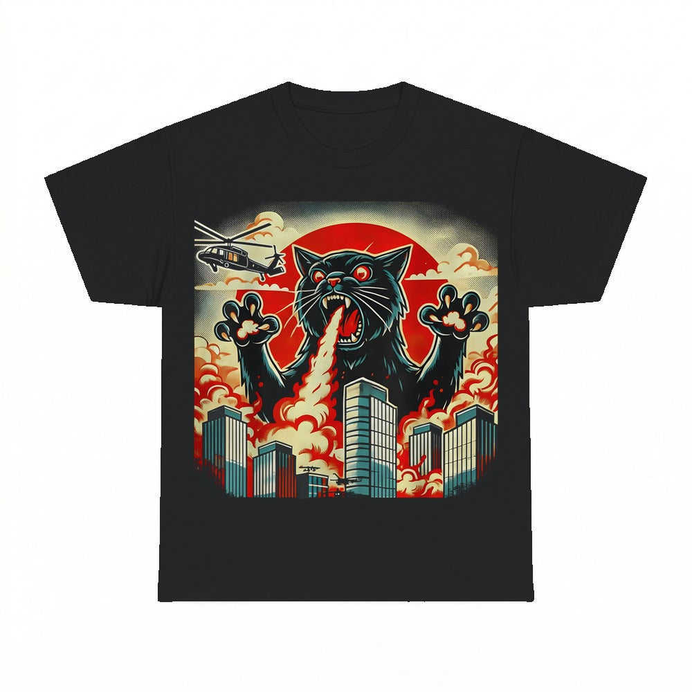 Black Cat Fire Breathing City Shirt - Gildan Unisex Tee