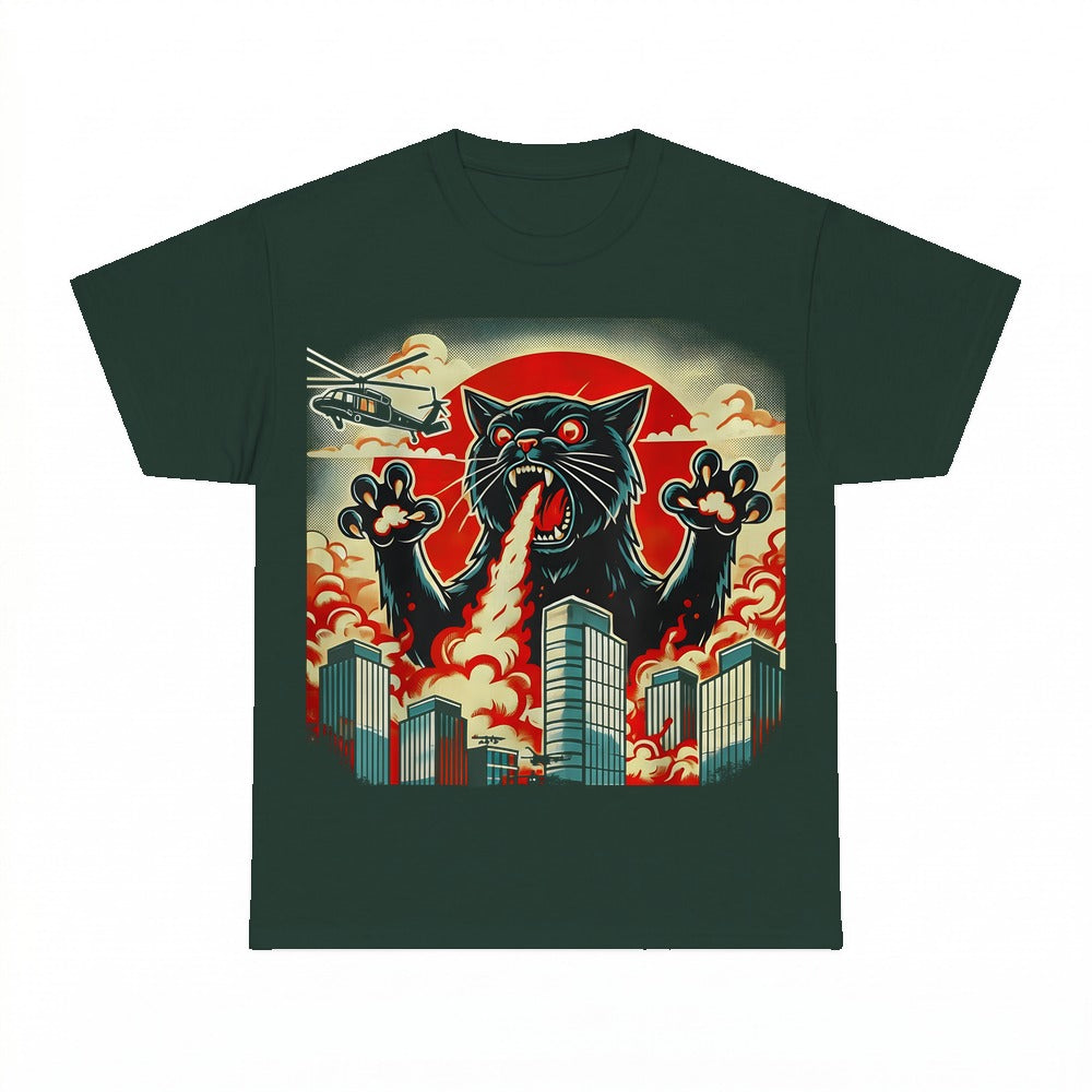 Black Cat Fire Breathing City Shirt - Gildan Unisex Tee